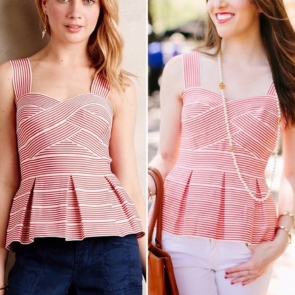 Women’s Anthropologie S Red Striped Peplum Tank